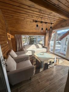 a living room with a couch and a table at CosAlpin Apartament in Cîrlibaba