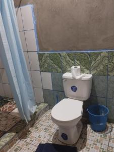 a bathroom with a toilet with a roll of toilet paper on it at Rancho Belen in Isla de Ometepe