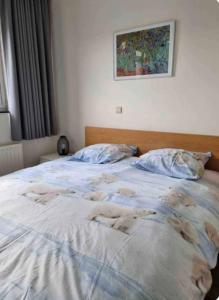 a bed in a bedroom with a blanket on it at Maison Noordburg Veurne in Veurne