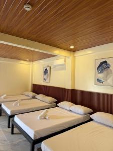 a row of four beds in a room at Casa Sereno Spring Resort in Irosin