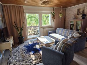 a living room with a couch and a table at Ferienwohnung Waldbach in Arrach