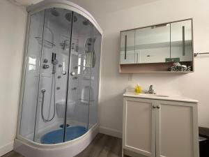 a bathroom with a shower and a sink at Garden View near Confederation Bridge and Beaches in Borden-Carleton +67 photos