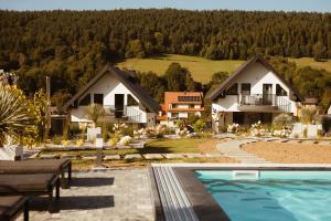 a villa with a swimming pool and a house at Bieszczadzka Wataha in Paszowa