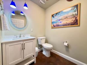 a bathroom with a toilet and a sink and a mirror at Haven at Hazel - the Residence in Demorest +18 photos
