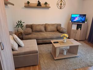 a living room with a couch and a coffee table at Apartaman Sweet Home in Bačka Palanka