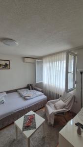 a hotel room with two beds and a table at Studio VA2016 in Kruševac