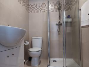 a bathroom with a toilet and a sink and a shower at Casa do Luiz in Lisbon +12 photos