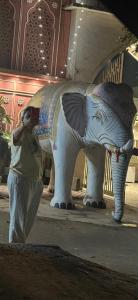 a person taking a picture of an elephant statue at SABS Bed and Breakfast in New Delhi