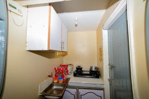 a small kitchen with a sink and a stove at Maurine Homestays in Eldoret