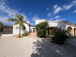 a white house with a palm tree in front of it at Finca Bona Nit in Jávea