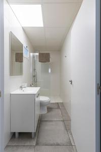 a white bathroom with a toilet and a sink at Coliving San Esteban in La Ñora +22 photos