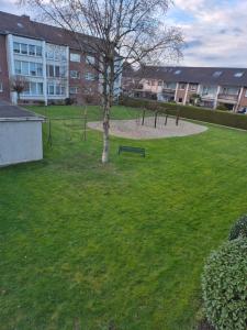 a park with a bench and a tree in the grass at Komfortable 3-Zimmer- Wohnung in Ratingen