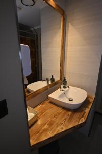 a bathroom with a white sink and a mirror at Vila Victory polopenze v Krušných horách in Abertamy +55 photos