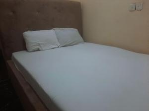 a white bed with two pillows on top of it at Crown Dove in Benin City