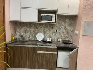 a kitchen with a sink and a microwave at StayVerse74 in Noida