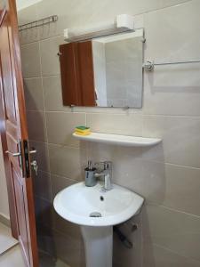 a bathroom with a sink and a mirror at Studio Lac Rose in Abomey-Calavi