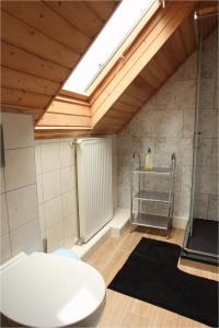 a bathroom with a white toilet and a shower at Colorful Life by STN in Balatonudvari +15 photos