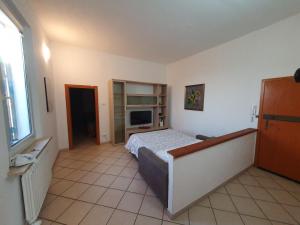 a bedroom with a bed and a television in it at Appartamento Ferrara nord in Ferrara