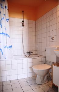 La salle de bains est pourvue de toilettes, d'une baignoire et d'un lavabo. dans l'établissement FeWo Bonn Sejour - Nähe UN-Campus u. WCCB, à Bonn