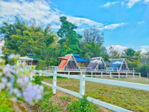 a group of tents in a field with a fence at Western View Chiangdao Camping in Chiang Dao +21 photos