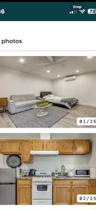 two pictures of a kitchen with a bed at Sam property in Los Angeles