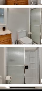 a bathroom with a toilet and a glass shower at Sam property in Los Angeles