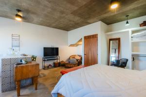a bedroom with a bed and a living room at Olivo in San Carlos