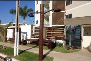 a street light in front of a building at Downtown apartment in Sinop