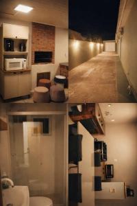 a collage of images of a bathroom with a sink and a kitchen at Pousada Pampeano in São Gabriel