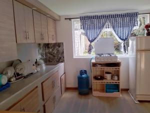 a kitchen with a stove and a window in it at Psi Nova in Baños