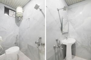 two pictures of a bathroom with a toilet and a sink at Hotel O Shri Buddheshwar Temple Lucknow in Alambagh