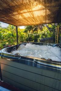 a jacuzzi tub with snow on top of it at Le Palmier de la Paix in Le Tampon