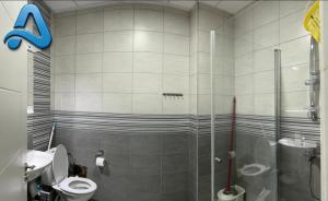 a bathroom with a shower and a toilet and a sink at Adam's Apartment 2 in Kladovo +12 photos