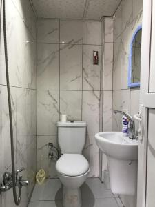 a bathroom with a toilet and a sink at Arı Otel in Erzurum +28 photos
