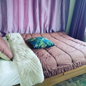a bed with two pillows on top of it at Rabit Island healing house in Jeju