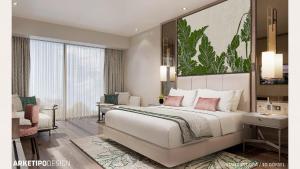 a bedroom with a large white bed and a desk at Sinnada Resort & Thermaland in Afyon +63 photos