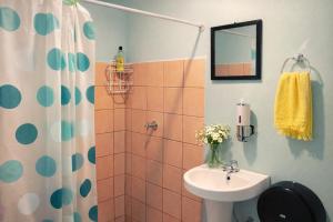 a bathroom with a sink and a shower at Chillout Hostel Barrio Escalante in San José