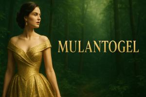 a woman in a gold dress in a forest at Mulantogel in Susut