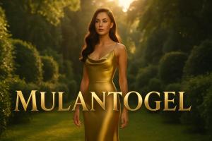 a woman in a gold dress with the words mulanued at Mulantogel in Susut