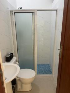 a bathroom with a shower with a toilet and a sink at Casa de Mel&Niky in Paul
