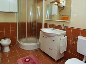 a bathroom with a shower and a sink and a toilet at Menego Lodge Bol in Bol +31 photos