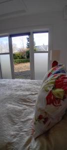 a bedroom with a bed and two windows at The Snug in Naas