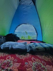 a teddy bear laying on the floor of a tent at Cindrella Sky Nest Camp Ella in Ella