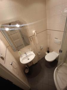a bathroom with a sink and a toilet at ZM 22, King Room doubleBed in Leverkusen