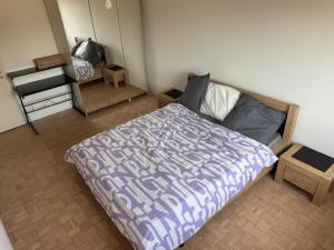 a bedroom with a bed and a mirror at Shared Apartment in central Luzern in Lucerne
