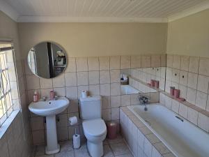 a bathroom with a toilet and a sink and a tub at Eenvoud in Rosendal