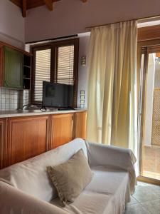a living room with a couch and a television at Studio with garden in Selínia