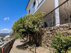 a stone wall with trees next to a building at EVH-113 Casa Martina in Tossa de Mar +40 photos