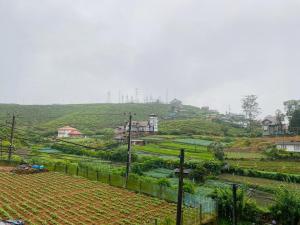 a view of a field with houses on a hill at Siloneeds HOSTEL in Nuwara Eliya