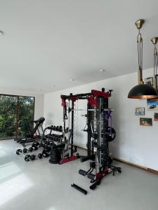 a gym with several treadmills and weights in a room at Lumiere Villa, Kandy in Nugawela